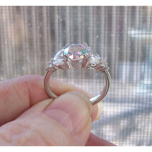 925 STERLING SILVER Simulated Mercury Mystic CZ Ring - Picture 6 of 13